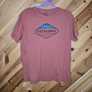 Patagonia Mens Short Sleeve Graphic T Shirt Sz Large Slim Fit Burnt Orange